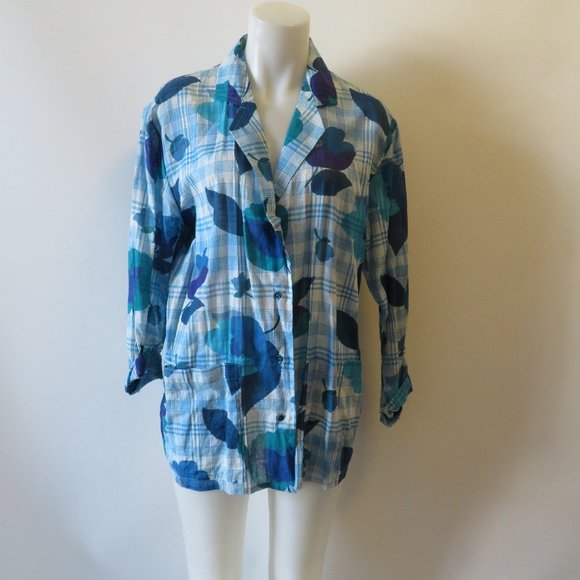 MISSONI BLUE WHITE LONG SLEEVE BLOUSE SZ L* - Picture 1 of 6